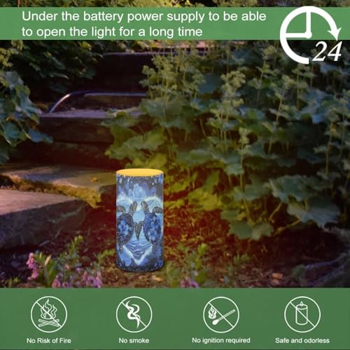 Image of Poceacles Sea Turtle Flickering Flameless LED Battery Candles Pillar Candles Tealight with 18-Key Timer Remote with Colorful Light for Indoor Outdoor Home Decoration, Blue Sea Turtle Hibiscus