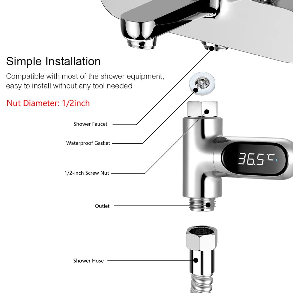 Thermomètres de Bain pour Bébé Thermomètre à Eau LED Affichage Numérique 0~100℃ Celsius/Fahrenheit Écran Rotatif 360°