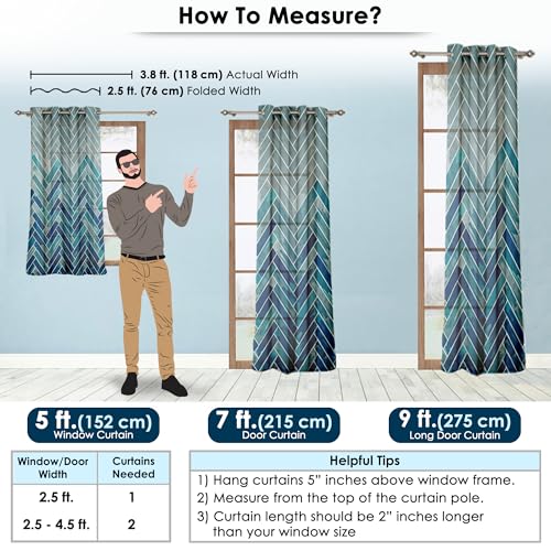 Image of Window Curtains 5 Feet Long Set of 10 | Abstract Design | Polyester | Light Filtering Curtains | Curtains for Living Room | (118 x 152 cm, Grey & Blue) | Perfect for Home Decor