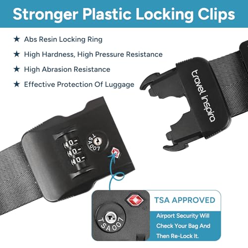Image of Travel Inspira TSA Accepted Luggage Straps Cross Belt for 20-28 Inch Suitcases Adjustable 103-200cm (40-79 Inch) Nylon Webbing with ABS Quick Release Buckle