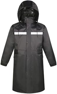 LXRZLS Reflective Outdoor Hooded Raincoat Windproof Casual Zipper Jacket Long One-piece Adult Raincoat Double Padded Raincoat (Color : Black long section, Size : M)