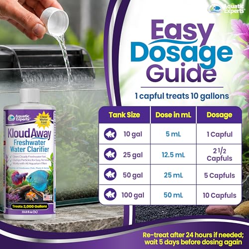 Image of KloudAway Aquarium Water Clarifier - Clears Cloudy Water in Freshwater Fish Tanks, 1 Liter, Made in USA, Aquatic Experts