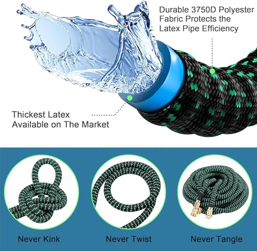 Expandable Garden Hose 100 ft Water Hose with 10 Function Spray Nozzle, Lightweight Flexible Hose with 3/4 Inch Solid Fittings and 4-Layer Latex Core, 100ft Retractable Stretch Hose, Black & Green