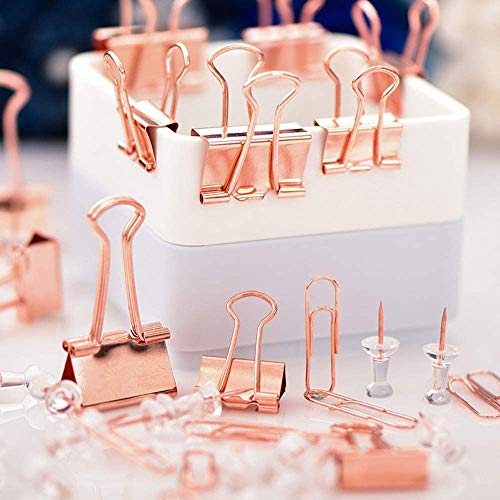Creechwa Rose Gold Desk Accessories And Office Stationery 4Pcs Set, With Organizer, Stapler, Pen Holder, Paper Clip Binder Pushpin, Holiday Gifts For Family, Friends, Kids And Women #TOP6