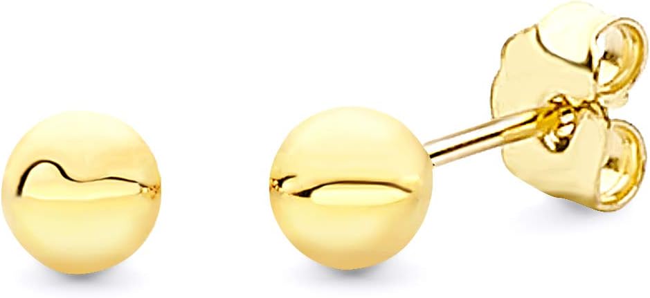 14k REAL Yellow Gold 3mm, 4mm, 5mm, 6mm, 7mm, 8mm Ball Stud Earrings with Push Backs - Image 5