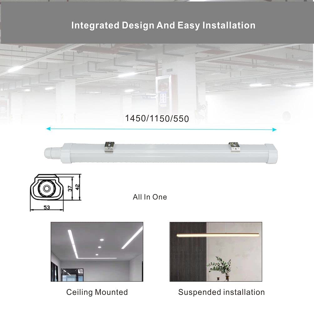 Listwa świetlna LED 1,2 m, 1 szt., wodoodporna, zintegrowana lampa rurowa, 30 W, 1,2 m, 3420 lm, IP65 6500 K, zimna biel, z wbudowanym złączem śrubowym