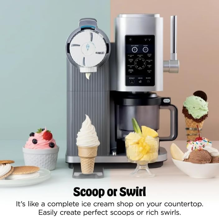 Niinnja CREAMl Scoop & Swirl Ice Cream Maker, Soft Serve, 13 One Touch Programs, Advanced Technology, 2 in 1 Cream Fit Program, Color Silver (model NC 701)