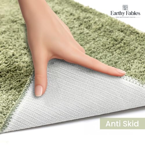 Image of Earthy Fables Soft Microfiber Bath Mat - Cut Pile, Quick Dry, Anti-Skid, Water Absorbent, Non-Slip, Machine Washable Floor Rug, Shower Mat, Door Mat for Bathroom, Bedroom, 60x40 cm - Green