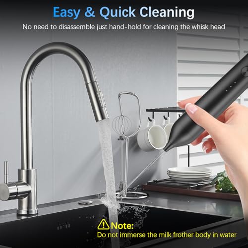 Image of Rechargeable Milk Frother with Stand, Electric Frother Wand Handheld Coffee Foam Maker Detachable Stainless Steel Whisk Drink Mixer Foamer for Latte, Cappuccino, Hot Chocolate, Egg (Black)
