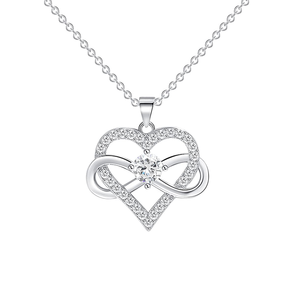 Ciondolo Cuore Infinito In Argento E Oro Bianco Con Zirconi - Collana Donna, Regalo Perfetto