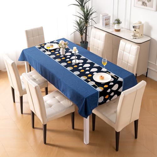 Image of HOKIPO Modern Grace Table Cloth for 6 Seater, 55x86 in, Navy Drops