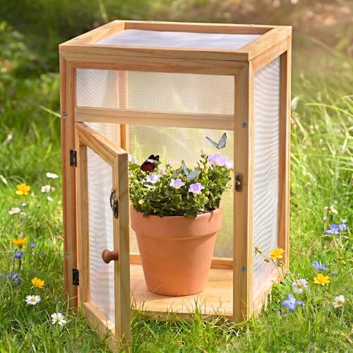 Bucherry Wooden Butterfly Habitat Cage Kit 15.7 Inch Monarch Caterpillar Enclosure with Mesh Tent & Wood Frame, Detachable Insect Observation House for Kids Outdoor Garden
