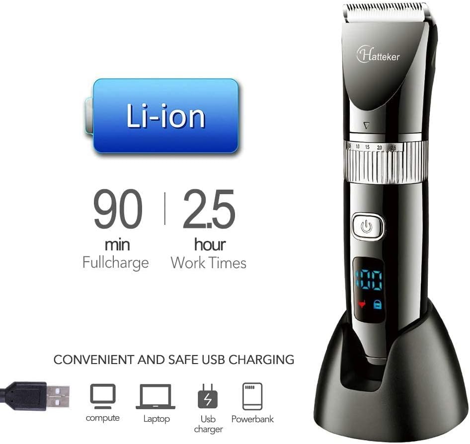 Hatteker Kingbox Professional Clipper Cordless Clippers Hair Trimmer Beard Shaver Electric Haircut Kit Ceramic Blade Waterproof Rechargeable Battery Led Display For Men And Family Use | Black 3