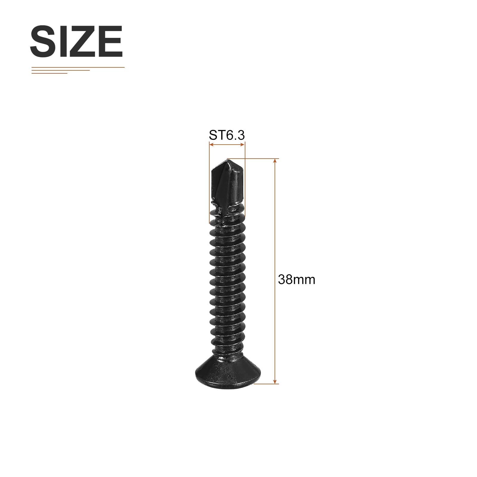 DTGN 100Pcs ST6.3x38mm Self Drilling Screws, 410 Stainless Steel Flat Head Phillips Sheet Metal Screw - Image 2