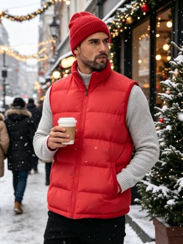 Image of TUVEKE Men's Puffer Vest Sherpa Lined Outdoor Zipper Fleece Vest Warm Sleeveless Men Winter Jackets Water-Resistant M-5XL