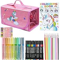 HarnyLoom 50 Pcs Unicorn Pencil Case for Girls Colouring Sets, Unicorn Gifts for Girls Pink Aesthetic Large Pencil Cases with Crayons Pen Stickers Back to School Supplies for Kids School Students