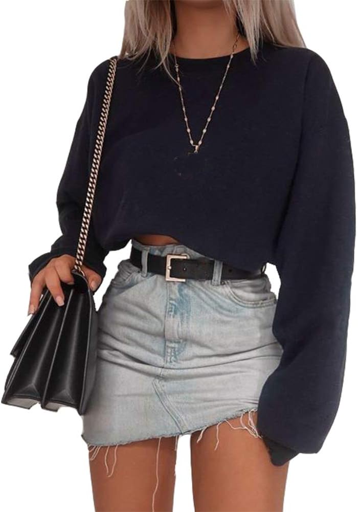 Artfish Women's Crewneck Long Sleeve Crop Tops Workout Casual Pullover Loose Sweatshirts - Image 3