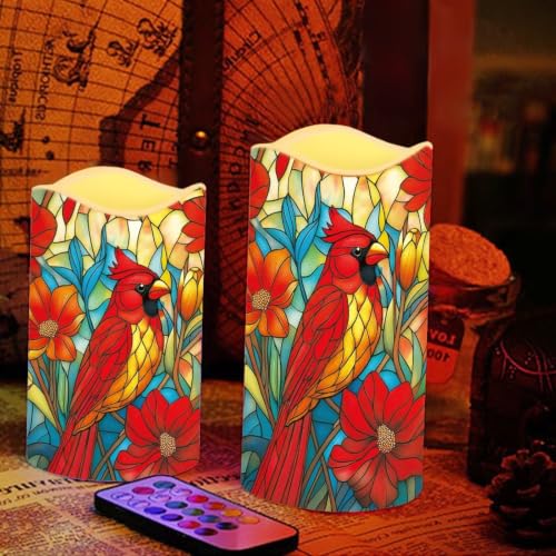 Image of Christmas Flameless Battery Operated Lamp with Remote Control | LED Flickering, Battery Operated, Color Changing Electric Pillar Candles for Living Room, Xmas Decoration, 4 Pack