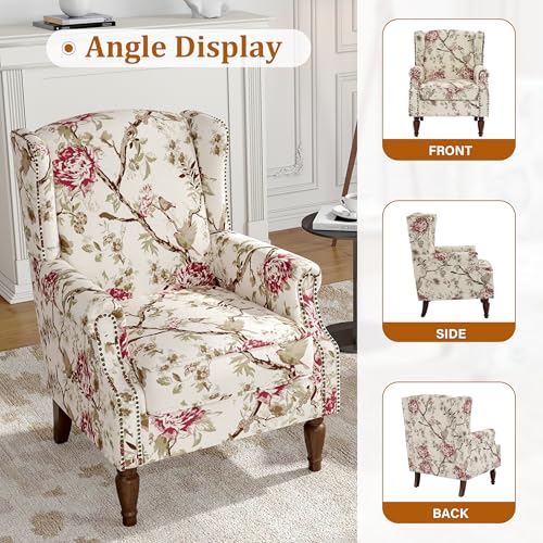 Sillón Floral Retráctil Beige con Patas de Madera miniatura 6