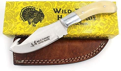 Wild Turkey Handmade Collection Full Tang Fixed Blade Real Bone Handle Skinner Knife w/Leather Sheath.. (4026B)