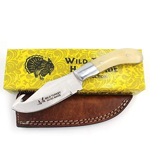 Wild Turkey Handmade Collection Full Tang Fixed Blade Real Bone Handle Skinner Knife w/Leather Sheath.. (4026B)