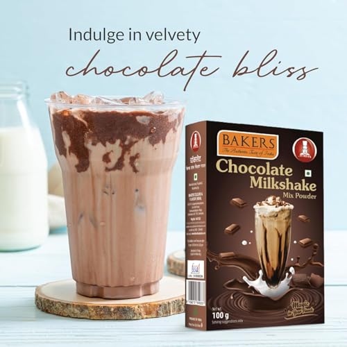 Image of BAKERS Milk Shake Mix Powder - Chocolate Flavor Pack of 4, Each 100g (400 Gram) | Instant Thick & Creamy Shake Mix | Rich & Delicious Dessert Drink | Ready to Mix with Milk | No Preservatives |Ready in 30 Sec