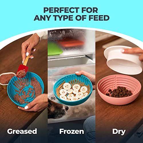 Dobrodog 2In1 Slow Feeder Dog Lick Bowl Set – Elevated Silicone Slow Feeder Dog Puzzle Bowl & Stand - Slows Your Dog’s Eating Pace - Healthy Raised Wobble Licking Dog Bowl – Interactive Dog Dish Gray #TOP5