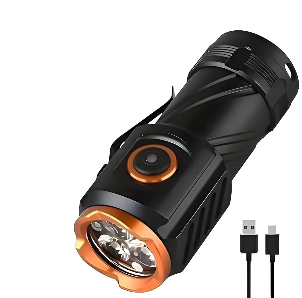 Feelon Torch Light, 4 Modes 10000 Lumens Rechargeable Flashlights, Waterproof Charging Pocket Flashlight with Clip, Magnetic Flashlight for EDC,Camping, Hiking,Emergency (2-Battery)-image-46