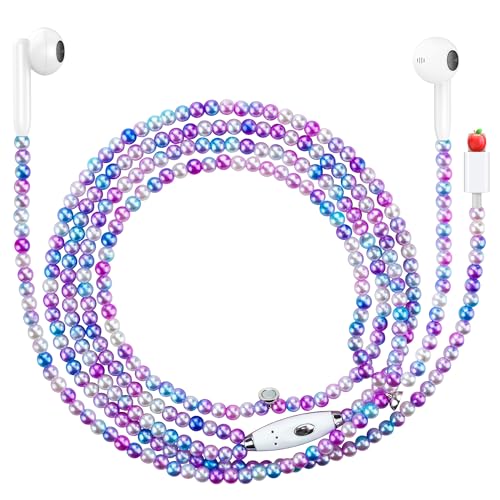 DJWOM for iPhone Headphones Wired Beads Earphones Earbud with Microphone in Ear Wired Ear Buds Headsets Compatible with iPhone 14/13/12/11/XR/XS/8/7/SE/Pro Max/Support All iOS System Colorful