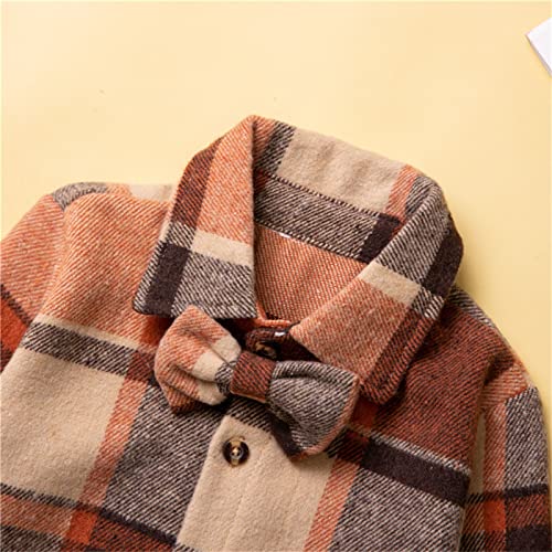 Toddler Baby Boy Girls Flannel Shirts Jacket with Bow Plaid Long Sleeve Button Down Shacket Toddler Girl Winter Coat4