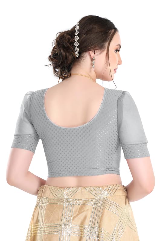 Image of FINESTFIT Stay On Trend Fashion 100% Cotton Readymade Blouses for Women,Round Neckline with Organza Balloon Sleeves.