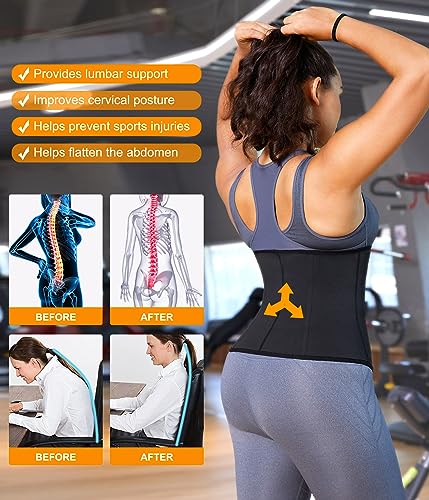 Leinidina Womens Waist Trainer Corset With Zipper Sweat Waist Trimmer For Women Workout Belt Corset Shapewear Black thumb #3