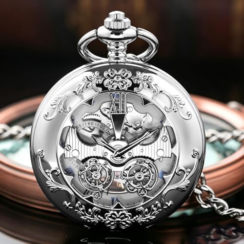 Image of Pocket Watch Vintage Mechanical Pocket Watches with Chain Christmas Graduation Birthday Gifts Father's Day
