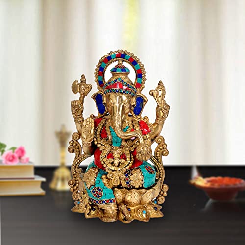 Image of Dattatreya Brass Lord Ganesha Ganpati Idol Vinayak Multicolour Height 13 Inch