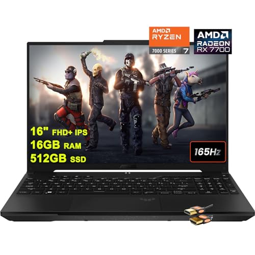 ASUS TUF Gaming A16 Laptop 16″ FHD+ 165Hz 7ms 100% sRGB AMD Octa-core Ryzen 7 7735HS 16GB RAM 512GB SSD Radeon RX 7700S 8GB Graphic (>RTX4060) Backlit USB-C USB4 Fast Charging Win11 + HDMI Cable