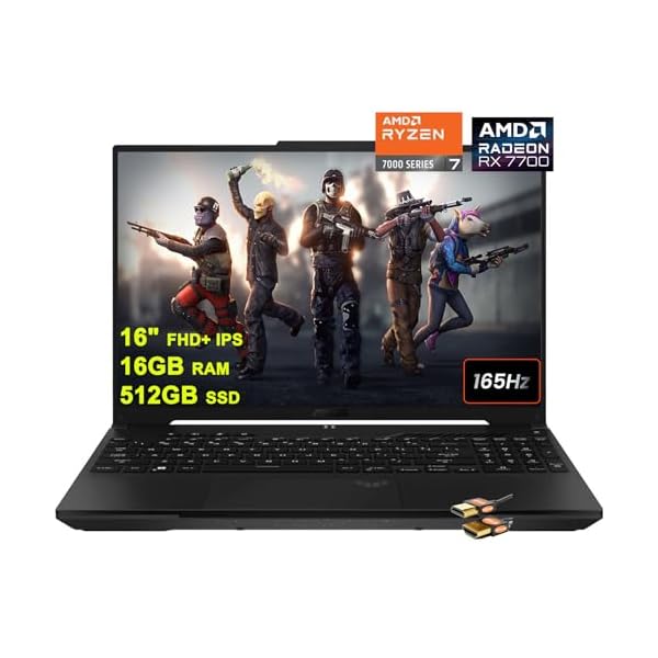 ASUS TUF Gaming A16 Laptop 16″ FHD+ 165Hz 7ms 100% sRGB AMD Octa-core Ryzen 7 7735HS 16GB RAM 512GB SSD Radeon RX 7700S 8GB Graphic (>RTX4060) Backlit USB-C USB4 Fast Charging Win11 + HDMI Cable