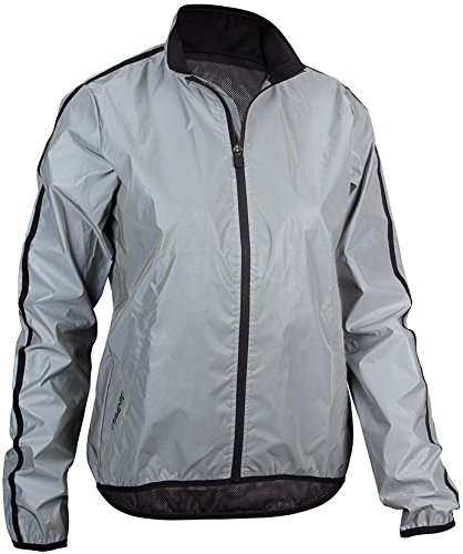 Avento - Chaqueta de running para mujer (ligera, impermeable y transpirable), todo el año, Marcha nocturna, ligera, impermeable y transpirable., Mujer, color plata, tamaño 36