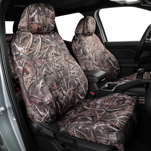 Coverexpert Custom Fit Car Seat Covers Full Set Select for Jeep Gladiator Fit for 2020 2021 2022 2023 2024 2025 Front & Rear Camo Canvas Seat Cover Set with Rear Armrests(Neoprene Reed Camouflage)