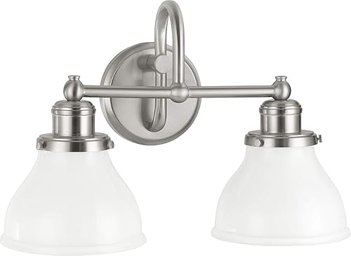 Capital Lighting 8302BN-128 Baxter - Soporte de pared para tocador de baño, vidrio de leche, 2 luces, 200 vatios totales, 11 pulgadas de alto x 16