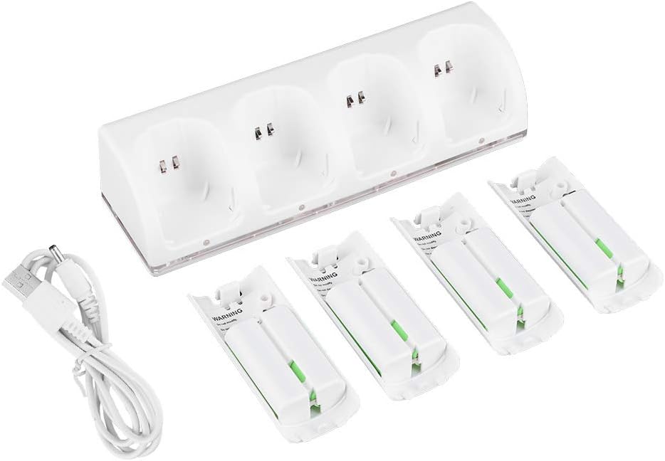 Sonew White 4 in Charging Station for/Remotes with 4Pcs 2800mAh Rechargeable Batteries and LED Indicators (2800mAh Battery)