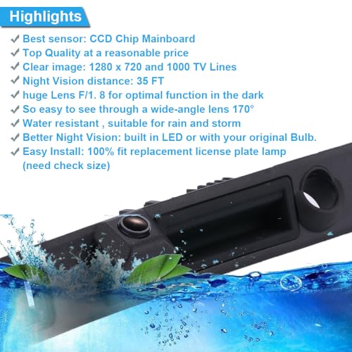 Image of 1280*720 pixels HD Car Rear View Trunk handle Camera Parking Reverse back up camera replacement for Audi A4 S4 RS4 quattro 8E2 B6 8EC B7 B8 Avant 8E5 B6 Cabrio Cabriolet Convertible 8H7 8HE 8ED B6 B7