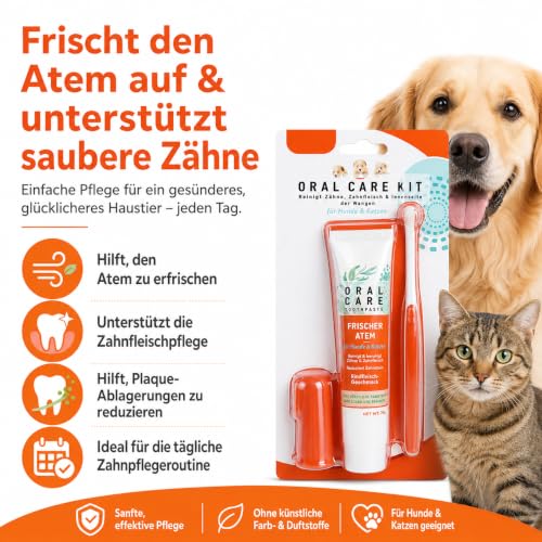 DENDAWEN Hunde Zahnpflege Set: Hundezahnpasta gegen Zahnstein und Mundgeruch, Zahncreme, Zahnpflege-Fingerling und Zahnbürste