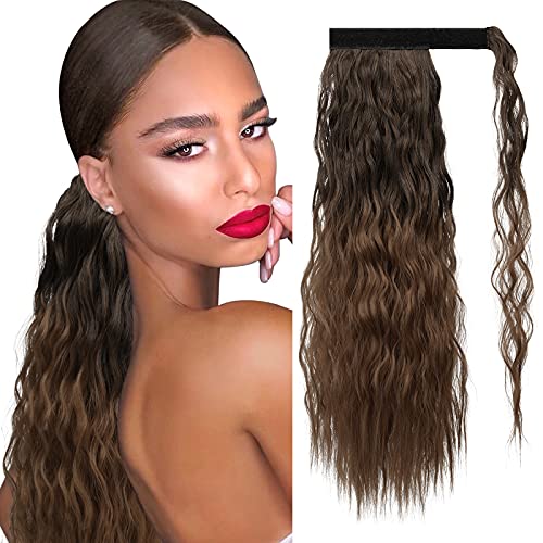 Long Corn Wave Ponytail Extension, PEACOCO 20 Inch Wrap Around Ponytail for Black Women Heat Resistant Synthetic Magic Paste Ponytail Hairpiece Long Corn Wave Ponytail Extension, PEACOCO 20 Inch Wrap Around Ponytail for Black Women Heat Resistant Synthetic Magic Paste Ponytail Hairpiece