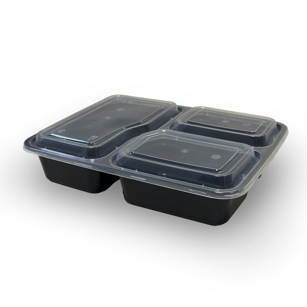 PROELITE Meal Prep 1-3 Compartment BPA Free Reusable Containers - Plastic Food Storage Trays with Lids - Microwavable, Freezer and Dishwasher Safe - Stackable Bento Lunch Boxes (20, 3 Meal)