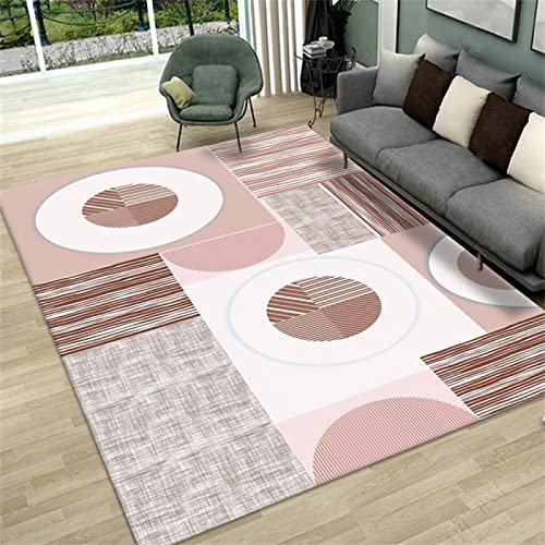 Tapis grande taille salon rose et géométrie moderne 180x250cm