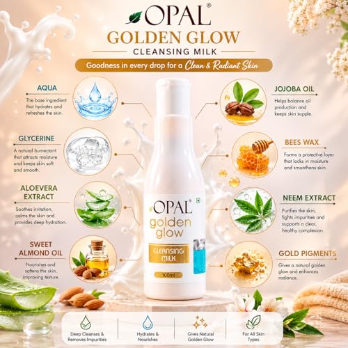 Image of OPAL Golden Glow Cleansing Milk | Deep Pore & Gentle Cleansing | Enriched with Natural Extracts | Nourishing & Hydrating | Suitable for Face, Body, and Hands (3x 100ml)