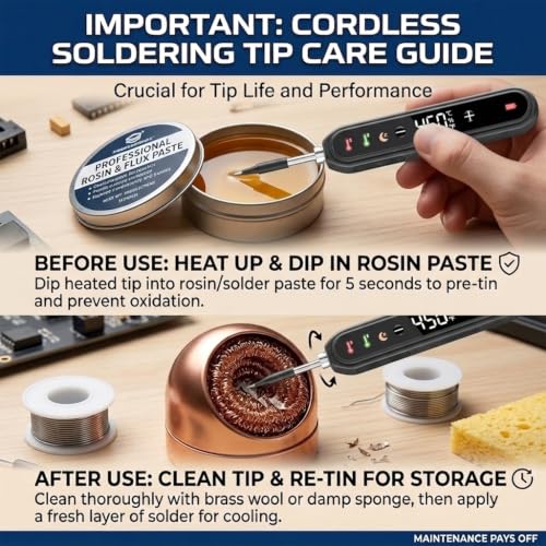 Image of Cordless Soldering Iron Kit, 8s Fast Heat-Up, 1600mAh Rechargeable Battery, Type-C Charging, Adjustable Temp 180~450 ℃, 3 Replaceable Tips, Wireless Soldering Pen for DIY Electronics Repair - Black