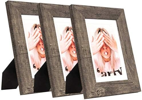 Scholartree Wide Molding 5x7 Picture Frame Set of 3, Made of HD Glass Display Picture 4x6 with Mat, Dark Brown Rustic Wooden Photo Frames for Wall Mounting and Table Top