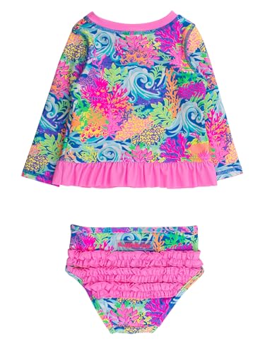 Image of RuffleButts Baby /Toddler Girls Long Sleeve Rash Guard UPF50+ Sun Protected Bikini Swimsuit