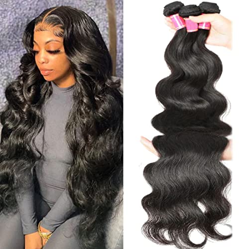 Beauty Forever Brazilian Body Wave Hair 360 Lace Frontal Closure With Bundles, 100% Unprocessed Human Virgin Hair (14 16 18+12, 360 Lace Closure)